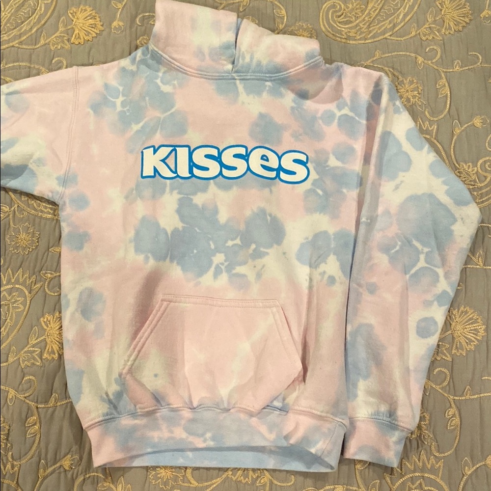 Girls Tie-Dye Hoodie with 'Kisses' Print